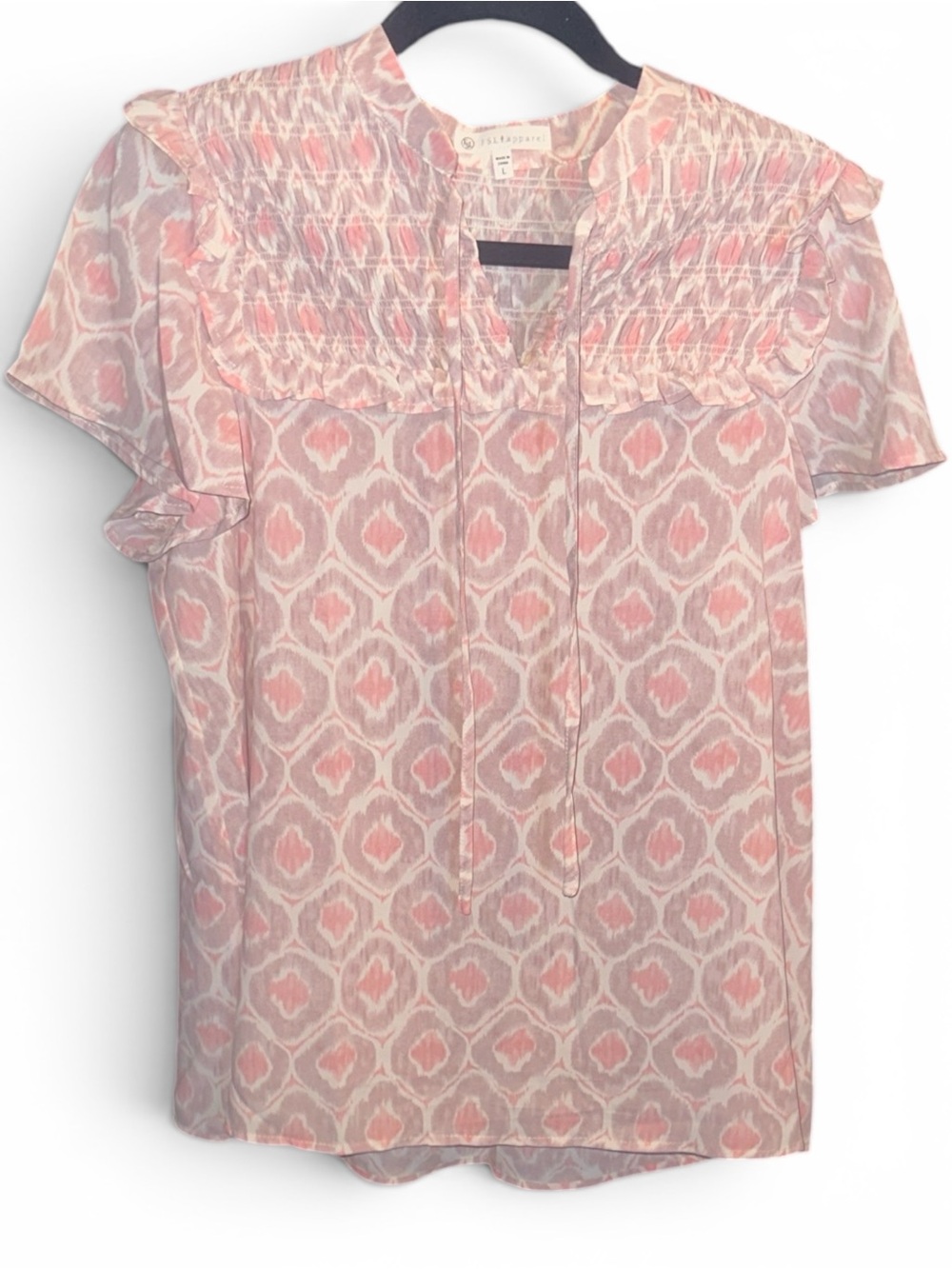 Lg FSL Apparel Elegant Pink Patterned Blouse